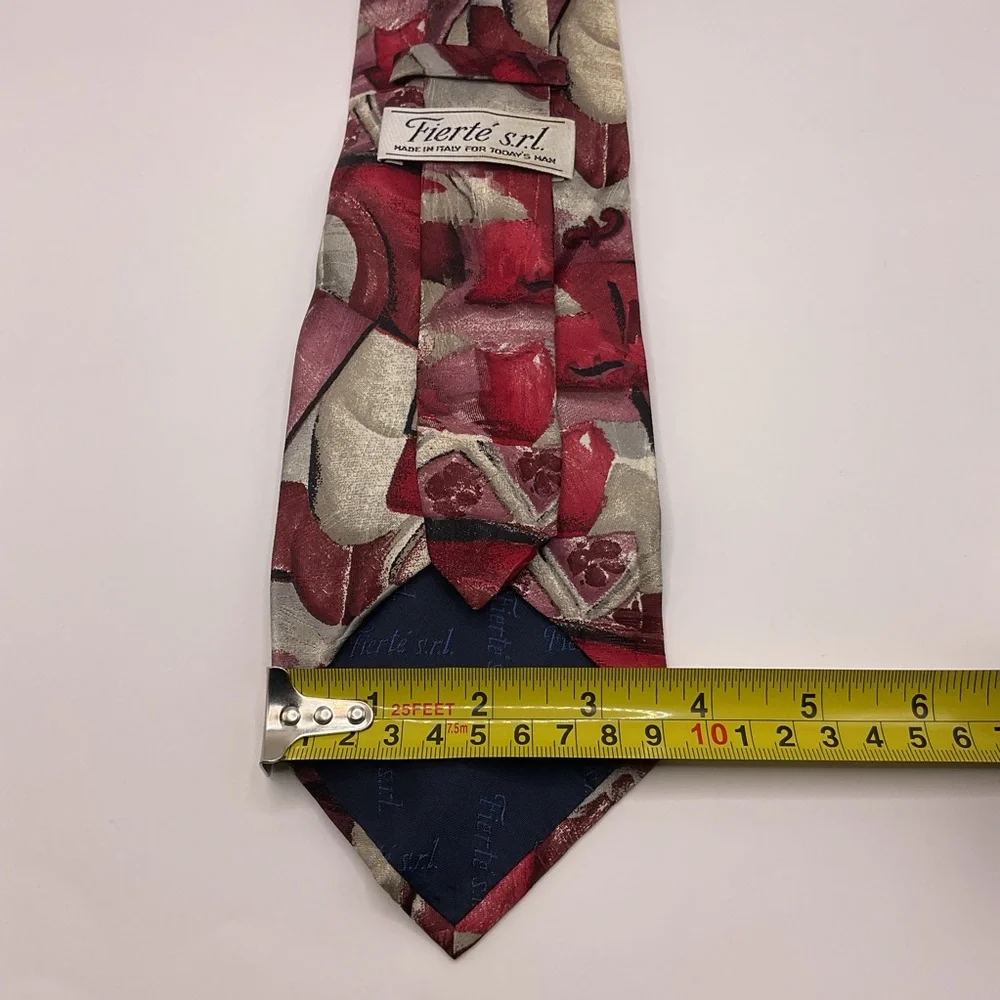 Fierte s.r.l. Red/White/Pink/Black Tie‎ Vintage Abstract Novelty 3.5 Wide